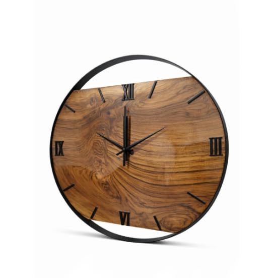 Rustic Saagwan Wood Wall Clock | Metal Frame