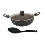 Non Stick Deep Kadai with Glass Lid | 5 Litre Multipurpose Cooking Kadhai for Indian Kitchen | Gas Stove Compatible Frying Pan for Curry Sabzi | Deep Fry Nonstick Cookware with Strong Handles