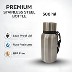 Stainless Steel Water Bottle Single Wall | Leak Proof Rust Resistant Reusable Drinking Bottle for Home Office School | Travel Durable Metal Water Bottle (500ml)