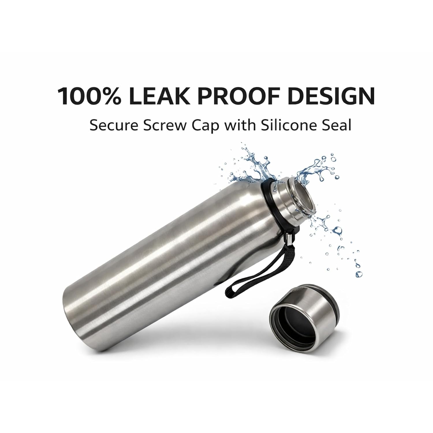 Stainless Steel Water Bottle Single Wall | Leak Proof Drinking Bottle Rust Resistant | Reusable Water Container for Office School Gym Travel | Outdoor Use Lightweight (750ml)