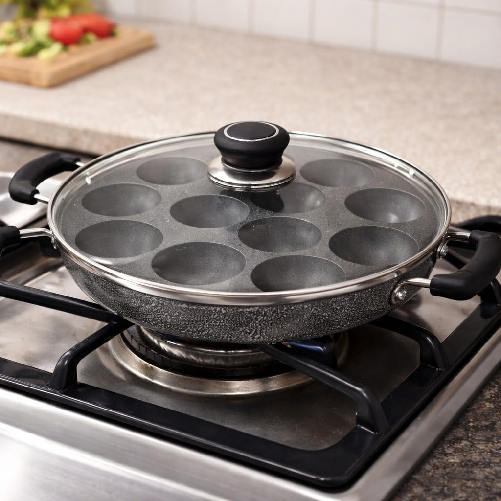 Non-Stick Appam Pan with Lid | 12 Cavity