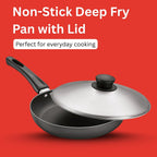 Deep Non Stick Frying Pan with Lid | Multipurpose Fry Pan for Gas Stove | Nonstick Cookware for Eggs, Curries, Vegetables & Daily Cooking (3 LTR)
