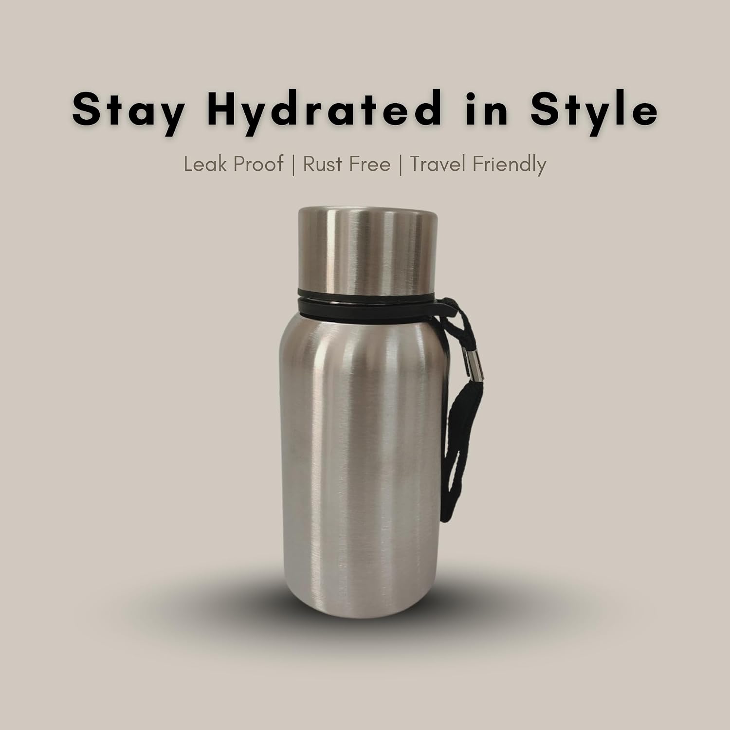 Stainless Steel Water Bottle Single Wall | Leak Proof Rust Resistant Reusable Drinking Bottle for Home Office School | Travel Durable Metal Water Bottle (500ml)