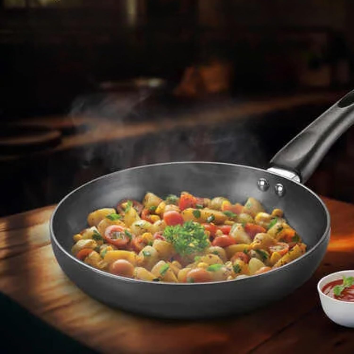 Deep Non Stick Frying Pan with Lid | Multipurpose Fry Pan for Gas Stove | Nonstick Cookware for Eggs, Curries, Vegetables & Daily Cooking (3 LTR)