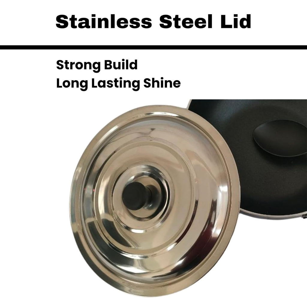 Non-Stick Kadhai with Lid and Serving Spoon | Deep Fry Pan for Indian Cooking | Heavy Gauge Body | Heat-Resistant Handles | Ideal for Sabzi, Curry, Frying & Stir-Fry (2.5 Liters)