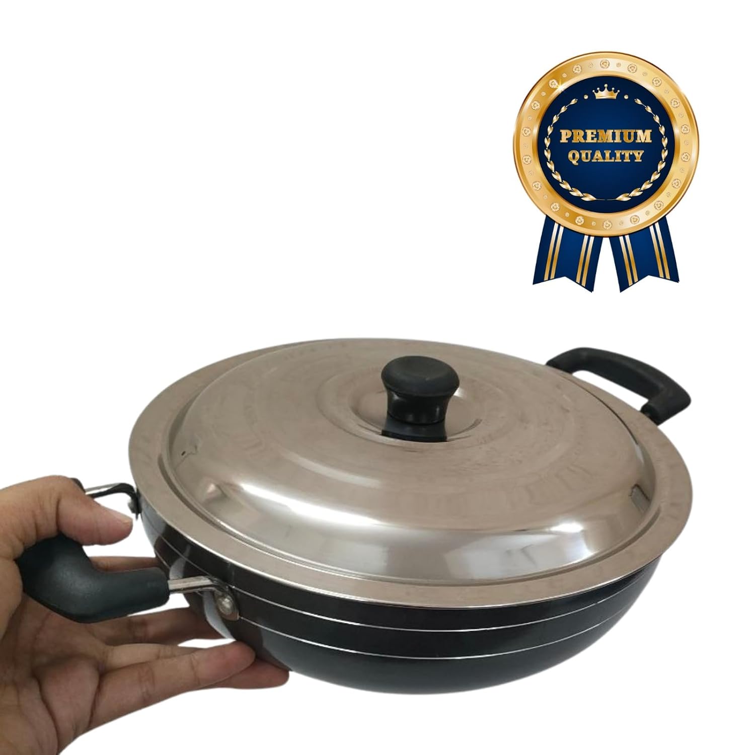 Non-Stick Kadhai with Lid and Serving Spoon | Deep Fry Pan for Indian Cooking | Heavy Gauge Body | Heat-Resistant Handles | Ideal for Sabzi, Curry, Frying & Stir-Fry (2.5 Liters)