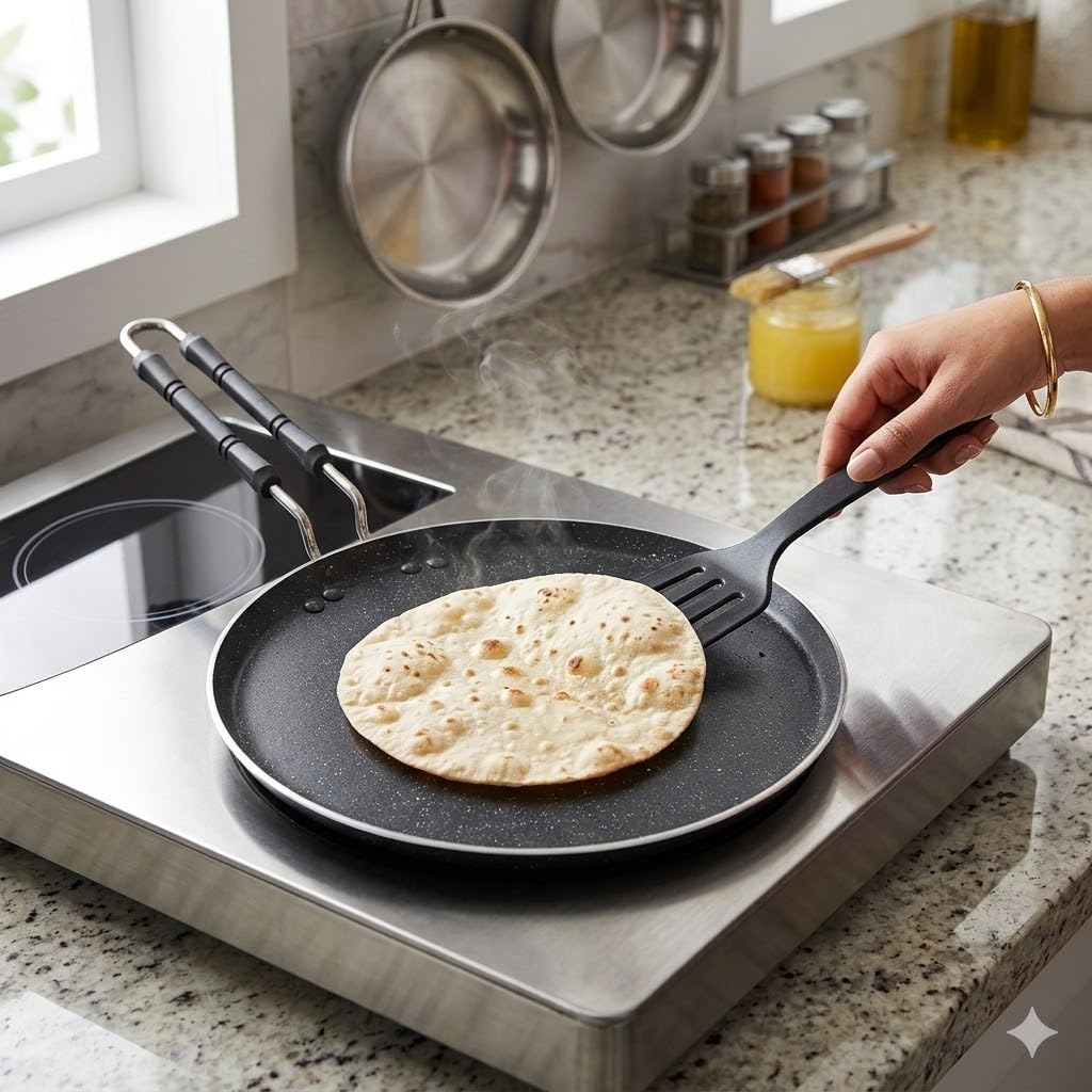 Non Stick Flat Tawa for Dosa | Roti Chapati 30 cm Granite Coated Tawa with Dual Handle | Gas Stove Compatible | Flat Roti Pan for Home Kitchen Cookware