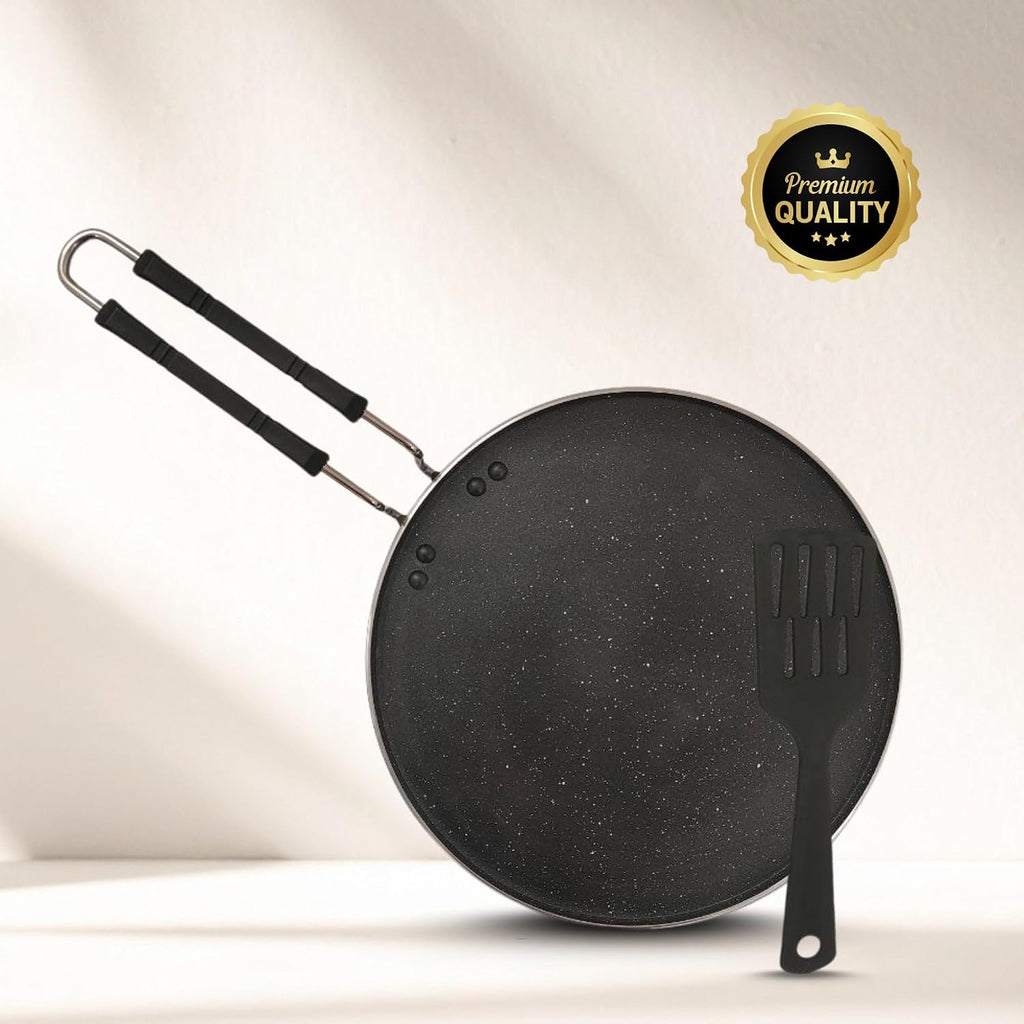 Non Stick Flat Tawa for Dosa | Roti Chapati 30 cm Granite Coated Tawa with Dual Handle | Gas Stove Compatible | Flat Roti Pan for Home Kitchen Cookware