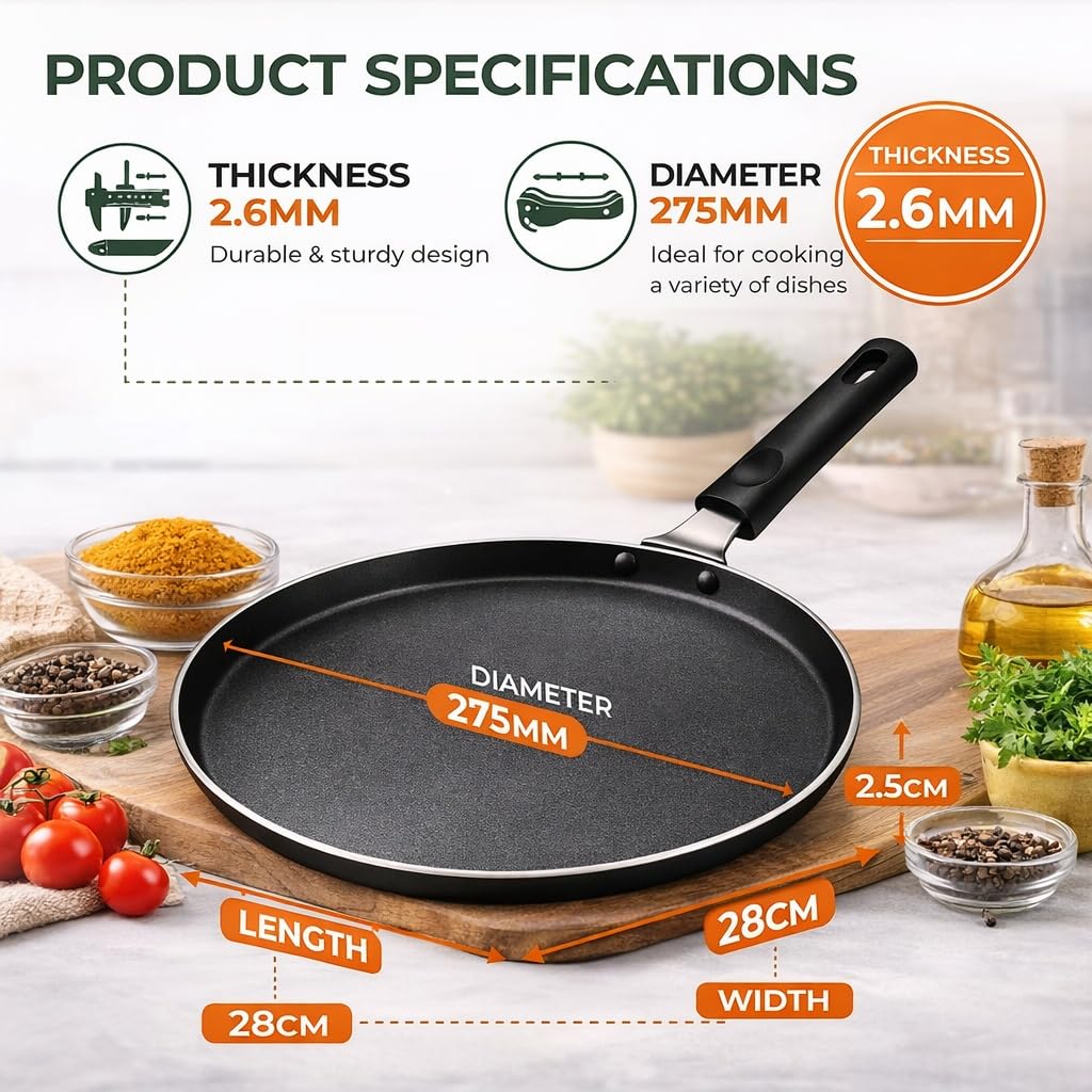 Non-Stick Dosa Tawa | 28cm, Durable Handle