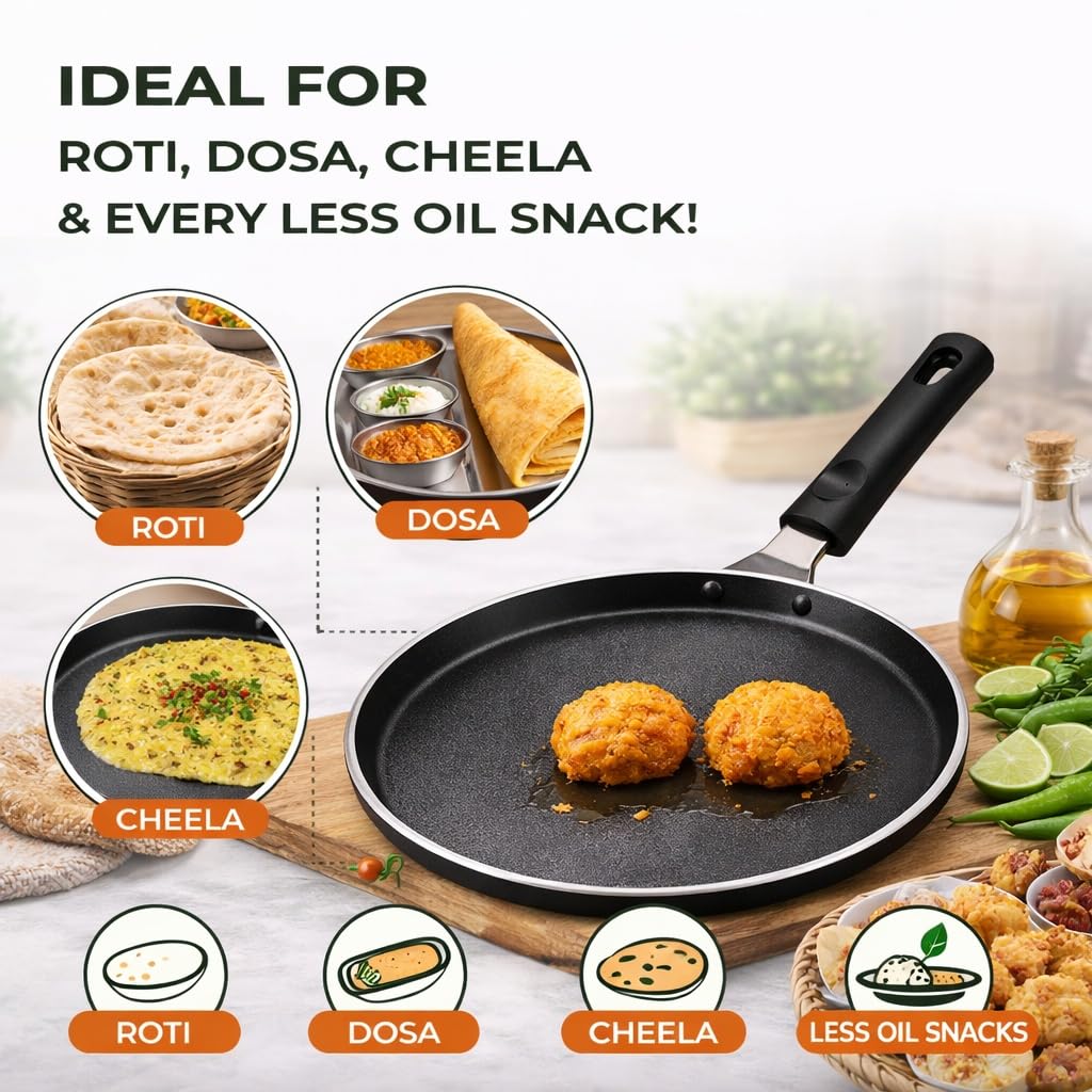 Non-Stick Dosa Tawa | 28cm, Durable Handle