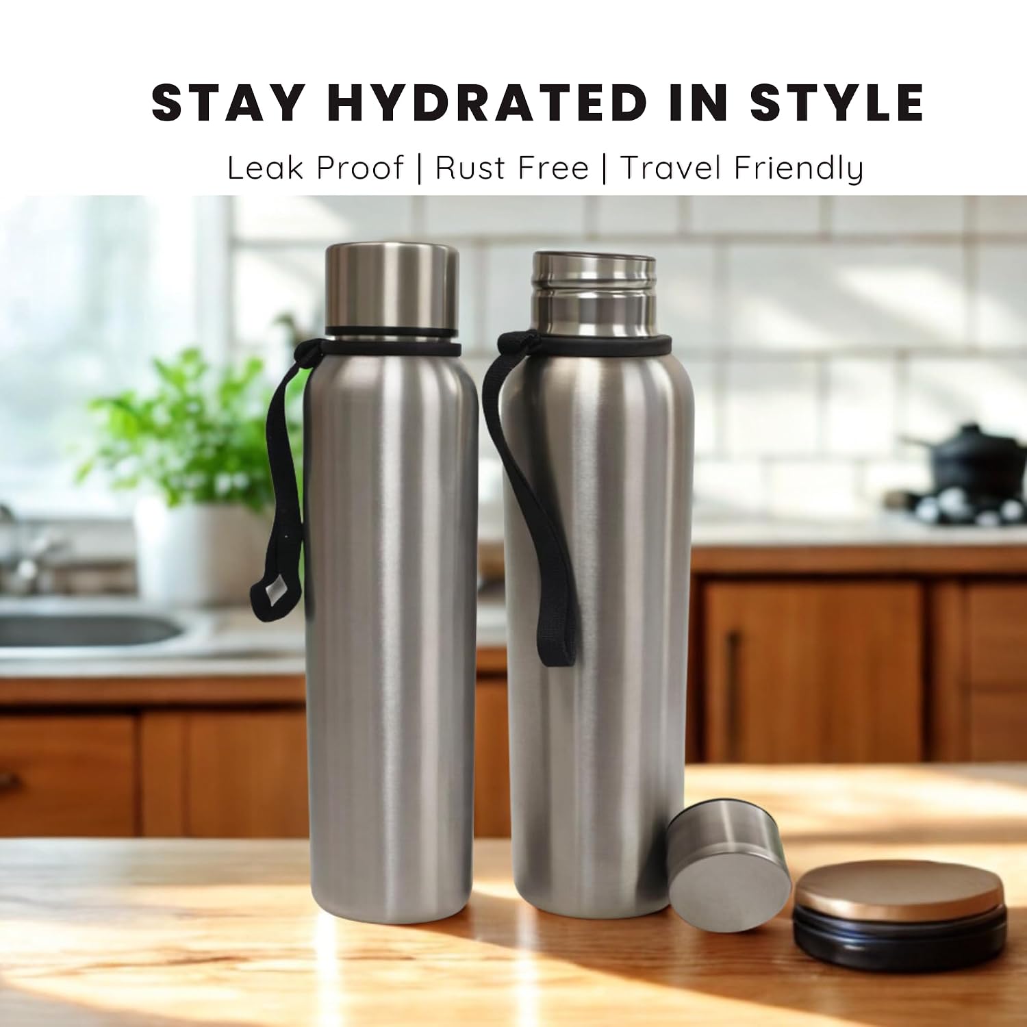 Stainless Steel Water Bottle Single Wall | Leak Proof Drinking Bottle Rust Resistant | Reusable Water Container for Office School Gym Travel | Outdoor Use Lightweight (750ml)