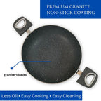 Non Stick Deep Kadai with Glass Lid | 5 Litre Multipurpose Cooking Kadhai for Indian Kitchen | Gas Stove Compatible Frying Pan for Curry Sabzi | Deep Fry Nonstick Cookware with Strong Handles