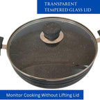 Non Stick Deep Kadai with Glass Lid | 5 Litre Multipurpose Cooking Kadhai for Indian Kitchen | Gas Stove Compatible Frying Pan for Curry Sabzi | Deep Fry Nonstick Cookware with Strong Handles