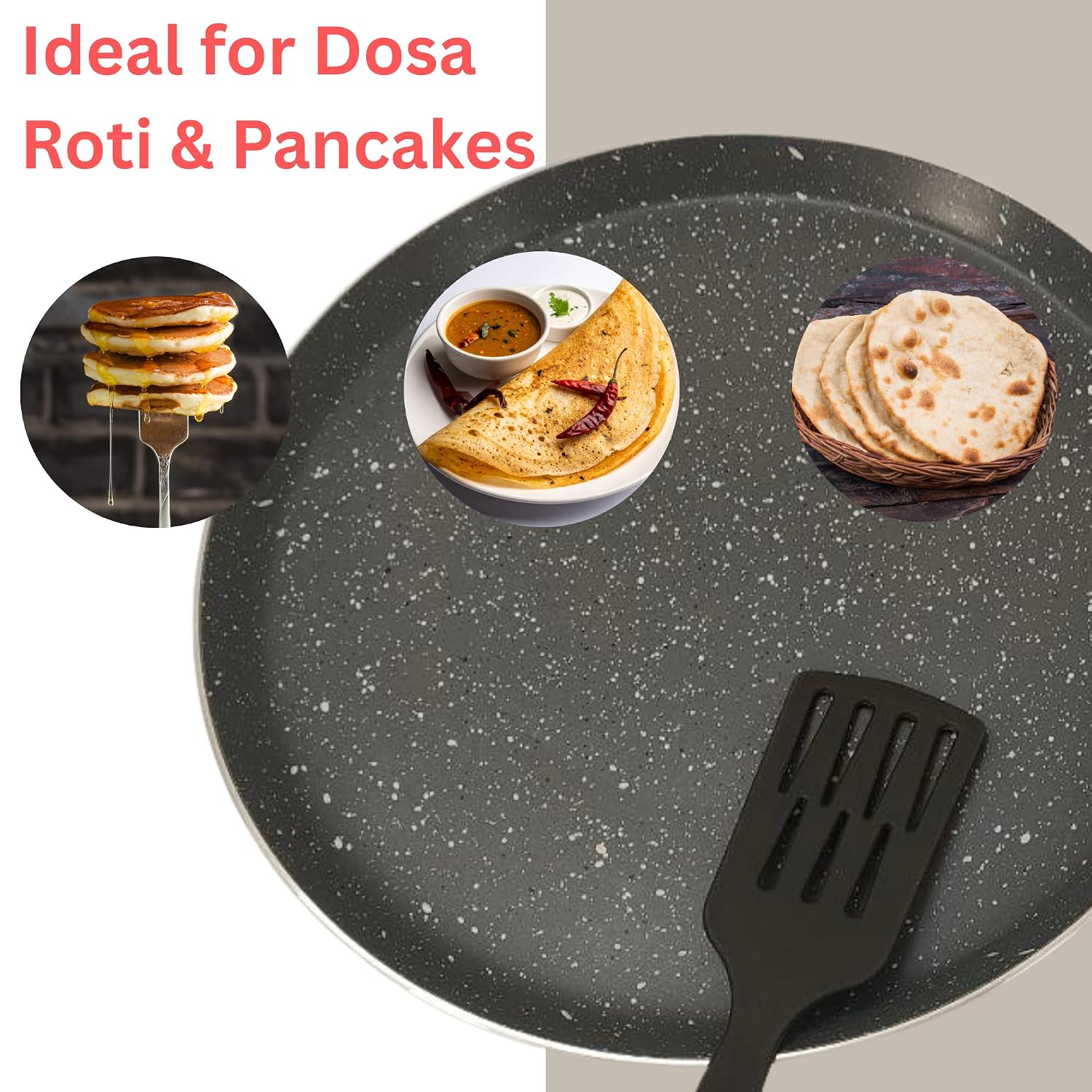 Non Stick Marble Coated Dosa Tawa 29 cm | Flat Aluminium Cookware for Dosa Uttapam & Pancakes | Gas & Induction Compatible | Easy Clean Tawa