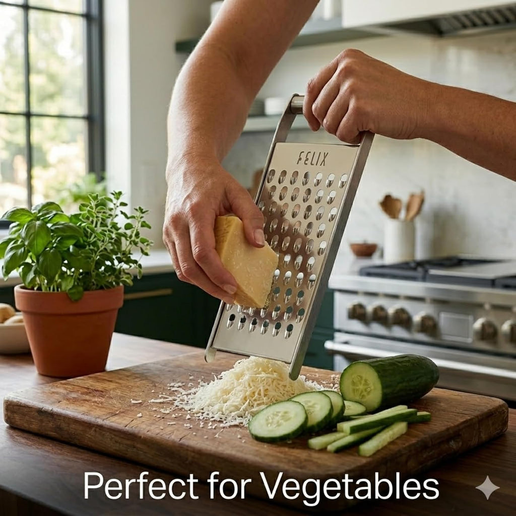 Manual Stainless Steel Chipso Grater for Kitchen | Thick Slot Vegetable & Cheese Grating Tool | Handheld Shredder for Paneer, Potato, Carrot and Salad Preparation (Thick Grater)