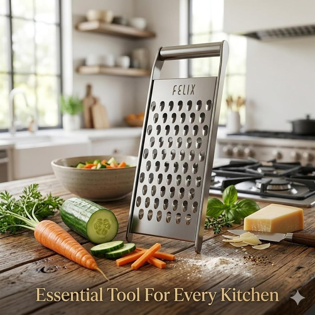 Stainless Steel Handheld Chipso Grater for Kitchen Use | Thick & Thin Cut Grating Blade | Manual Cheese & Vegetable Shredder for Paneer, Carrot, Potato and Salad (Thick Grater)